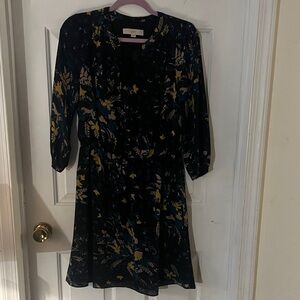 LOFT Dark Floral Long Sleeve Dress